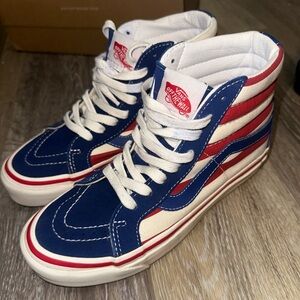 Vans Red, White, and Blue Hi Tops Women’s 7